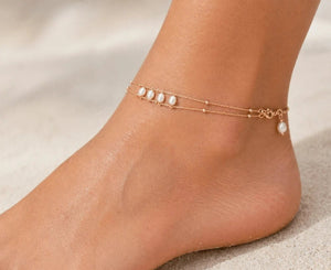 Mother of Pearl Double Chain Anklet – Gold Plated - ELLY
