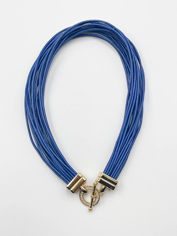 Navy Blue Leather Choker - ELLY