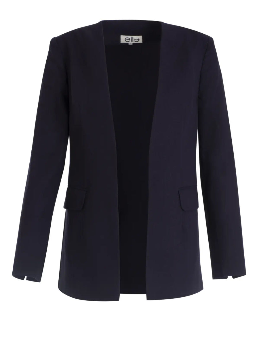Navy Blue Linen Blazer - ELLY