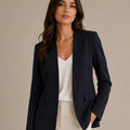 Navy Blue Open Front Linen Blazer - ELLY