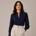 Navy Blue Scalloped Trims Shirt - ELLY