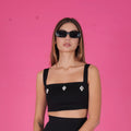 Nero Embellished Square - Neck Crop Top - ELLY