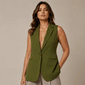 Olive Green Sleeveless Blazer - ELLY