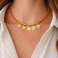 Orange Coin Charm Beaded Necklace - ELLY