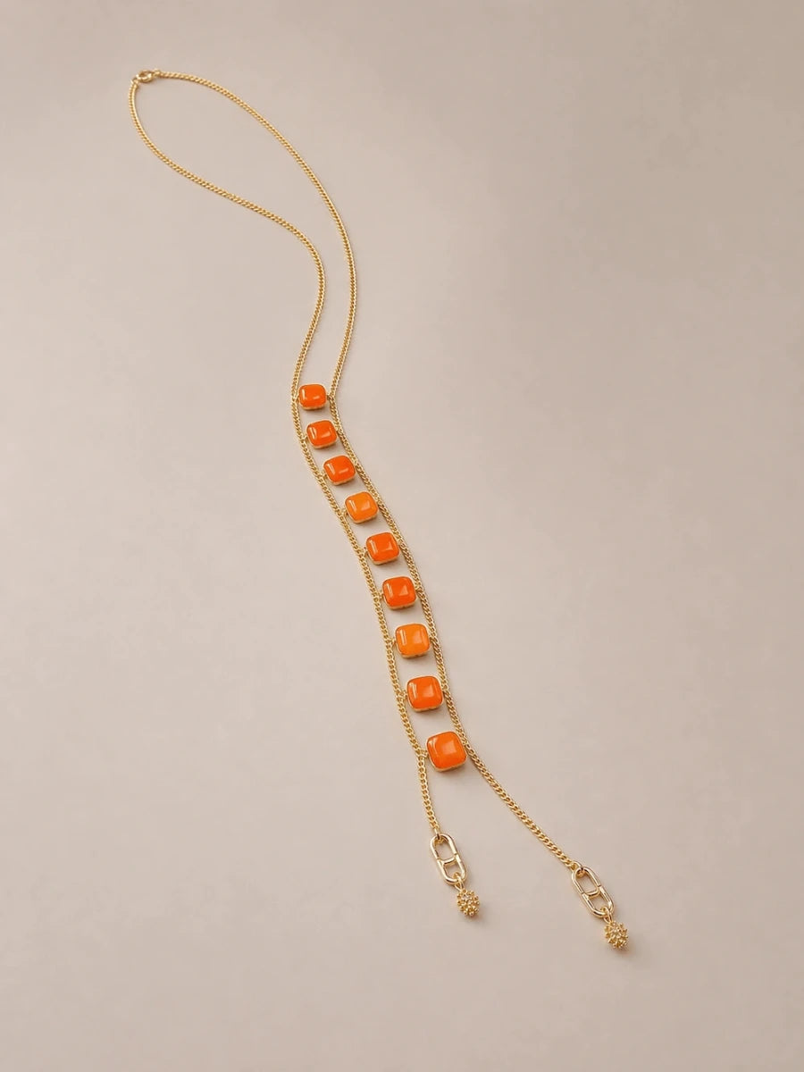 Orange Jade Double Chain Necklace - ELLY