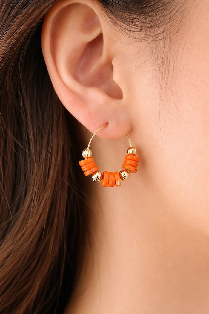 Orange Stone & Gold Hoop Earrings - ELLY