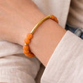 Orange Volcano Stone Gold Bar Bracelet - ELLY