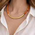 Orange Volcano Stones with 18 Karat Gold - Plated Brass Necklace - ELLY