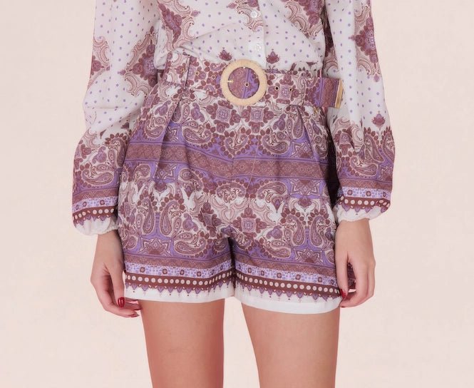Ornate Belted High - Waist Shorts – Avorio e Lilla - ELLY