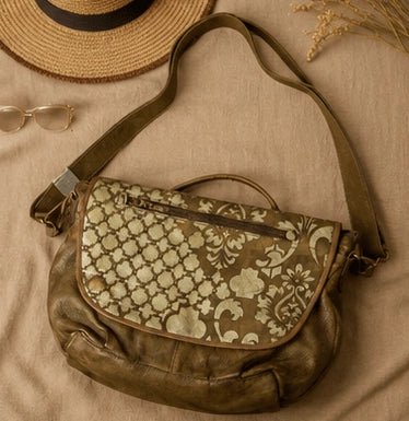Ornate Gold - Pattern Leather Crossbody – Brown - ELLY