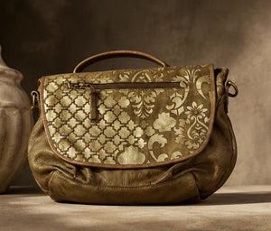 Ornate Gold - Pattern Leather Crossbody – Brown - ELLY