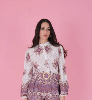 Ornate Printed Long - Sleeve Shirt – Avorio e Lilla - ELLY