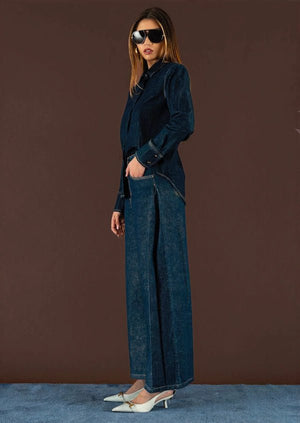 Pantaloni Gamba Larga in Denim - ELLY