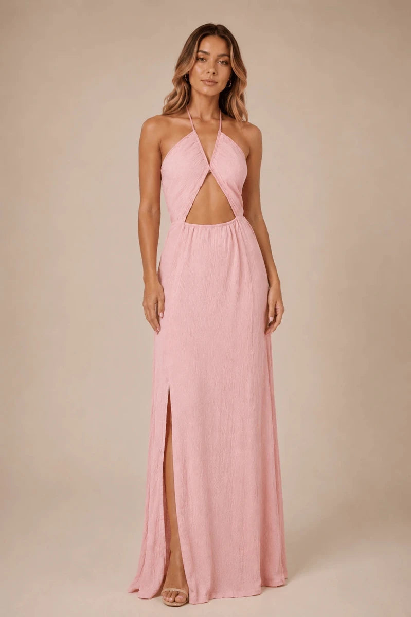Peach Pink Cut - Out Maxi Dress - ELLY