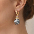 Pearl baroque stone earrings, featuring 18 karat gold plated design and zircon ornaments - ELLY