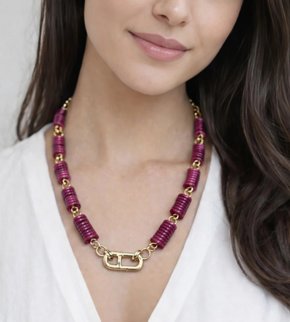 Pink Nacre Disc Necklace – 18K Gold Plated - ELLY