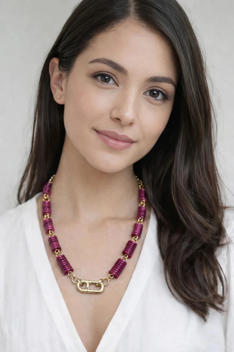 Pink Nacre Disc Necklace – 18K Gold Plated - ELLY