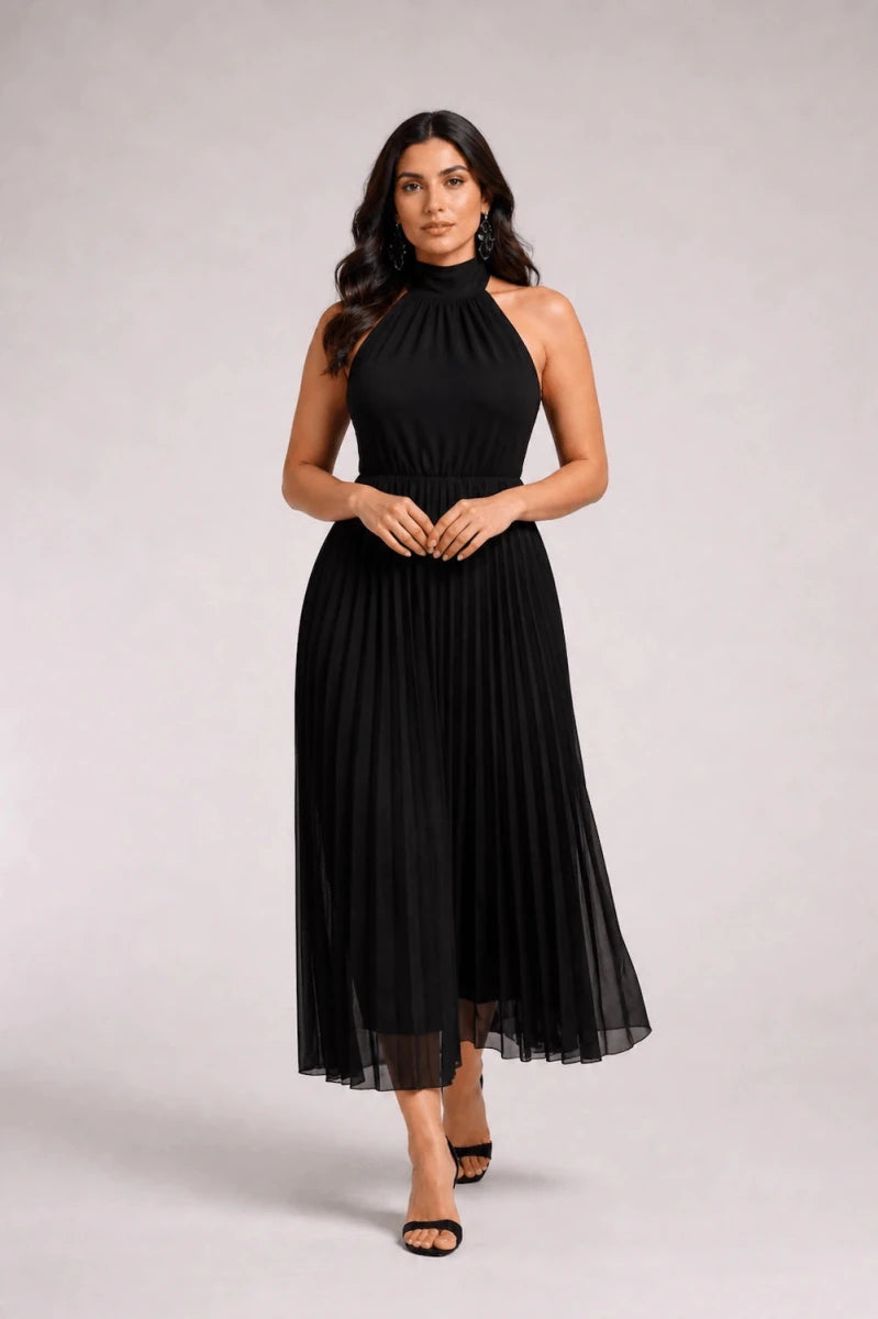 Pleated Halter Dress – Nero - ELLY