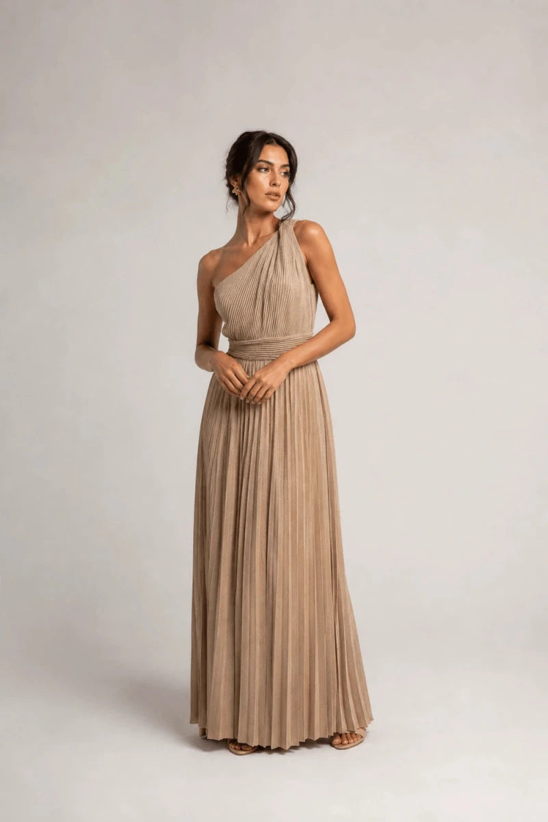 Pleated One - Shoulder Gown – Oro - ELLY