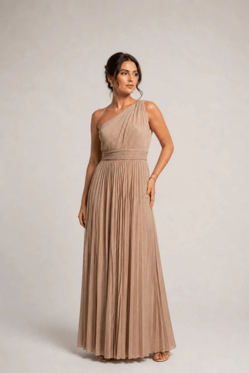 Pleated One - Shoulder Gown – Oro - ELLY
