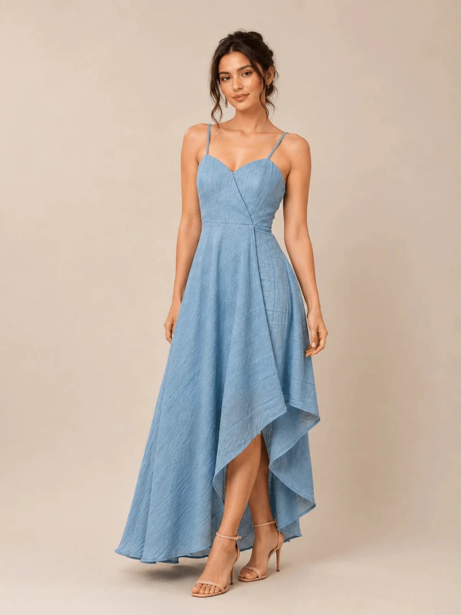 Powder Blue Asymmetric High - Low Dress - ELLY