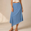 Powder Blue Asymmetric Wrap Midi Skirt - ELLY