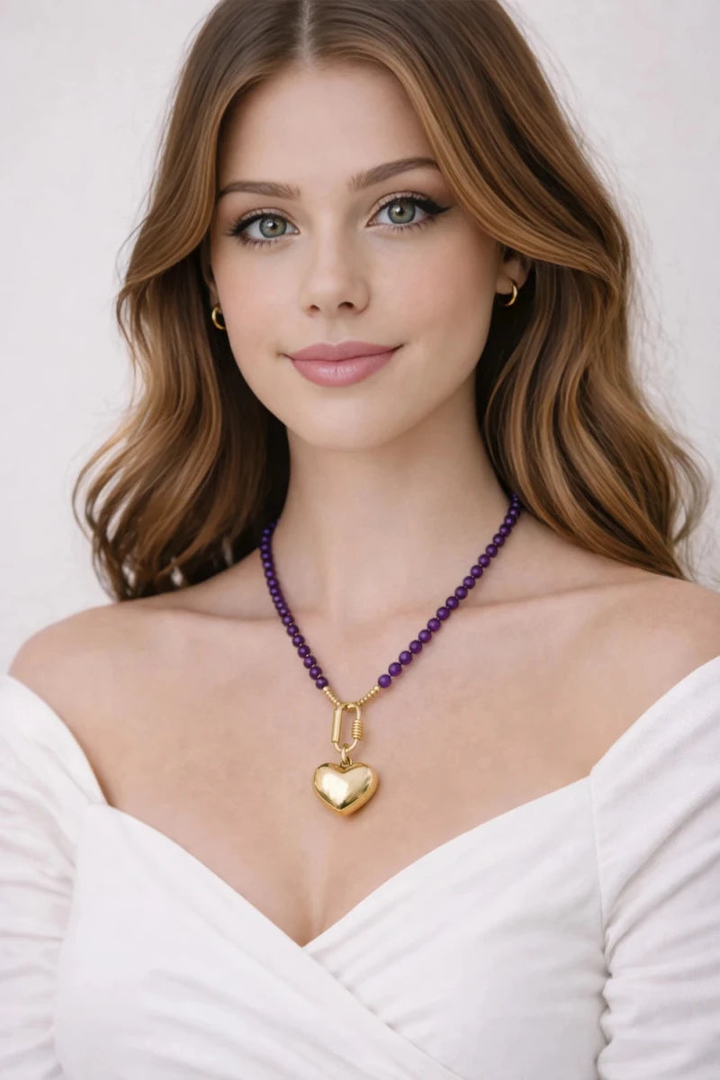 Purple Crystal Pendant Necklace – Gold (ELLY) - ELLY
