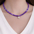 Purple Jade Beaded Necklace with Zircon Charm - ELLY