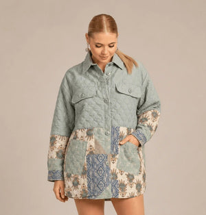 Quilted Patchwork Green Jacket - ELLY