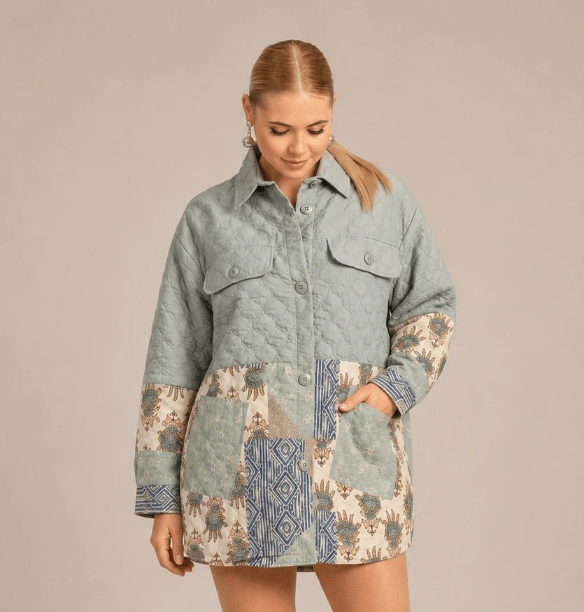 Quilted Patchwork Green Jacket - ELLY