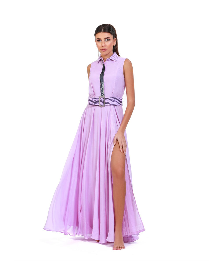 Radiant Mauve Crepe Maxi Dress - ELLY