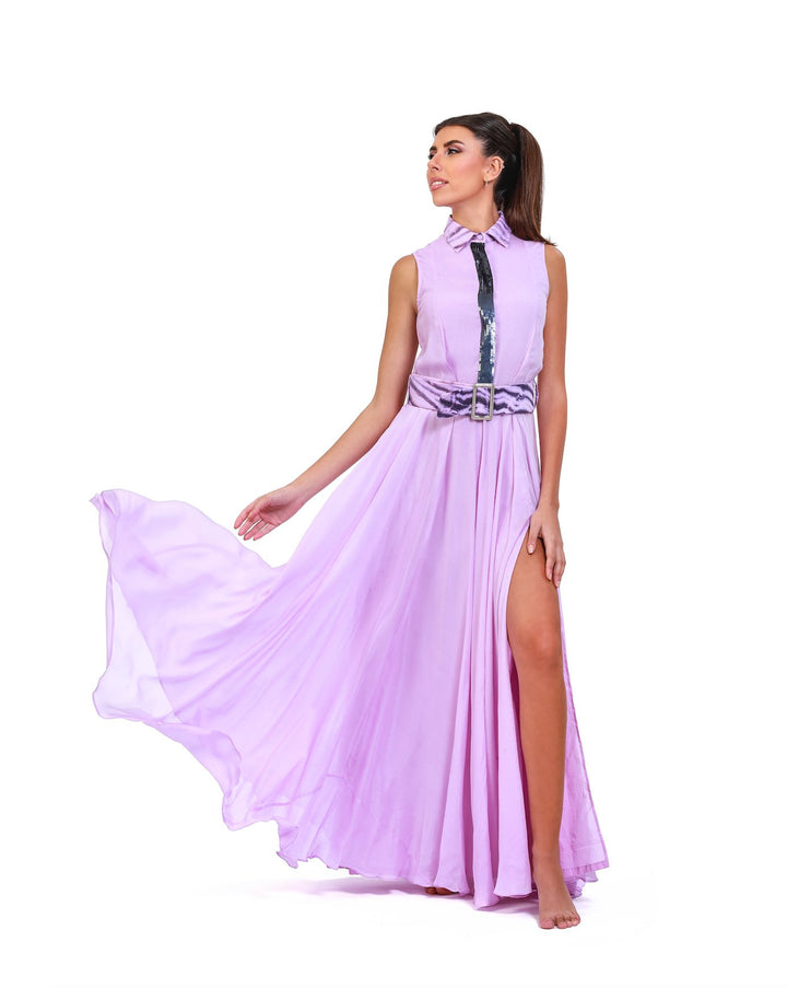 Radiant Mauve Crepe Maxi Dress - ELLY