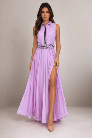 Radiant Mauve Crepe Maxi Dress - ELLY