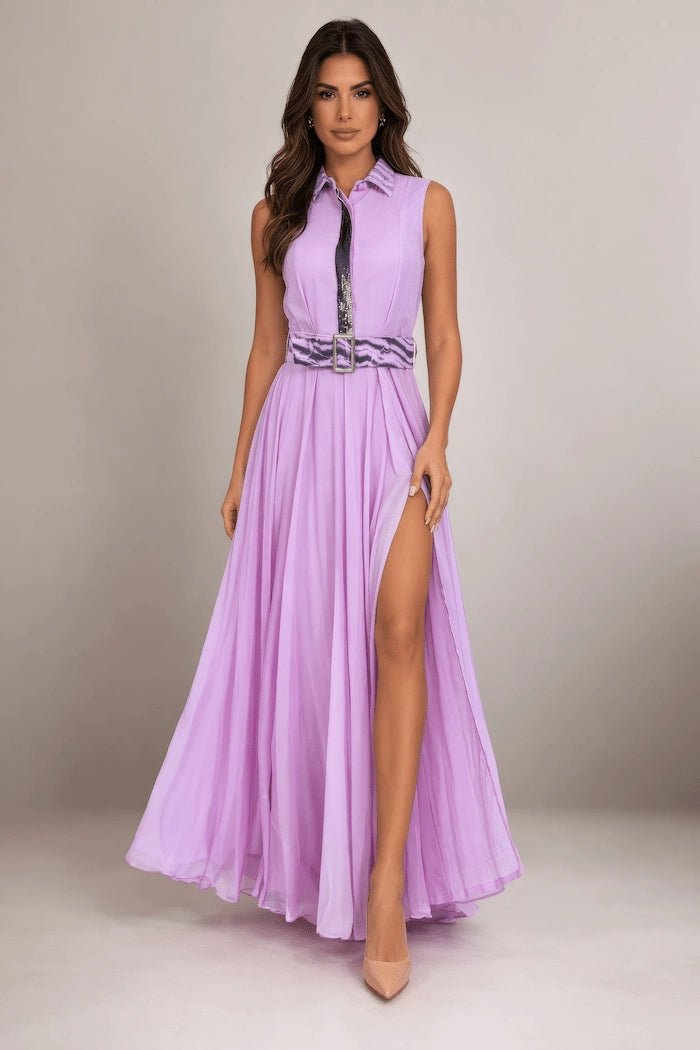 Radiant Mauve Crepe Maxi Dress - ELLY