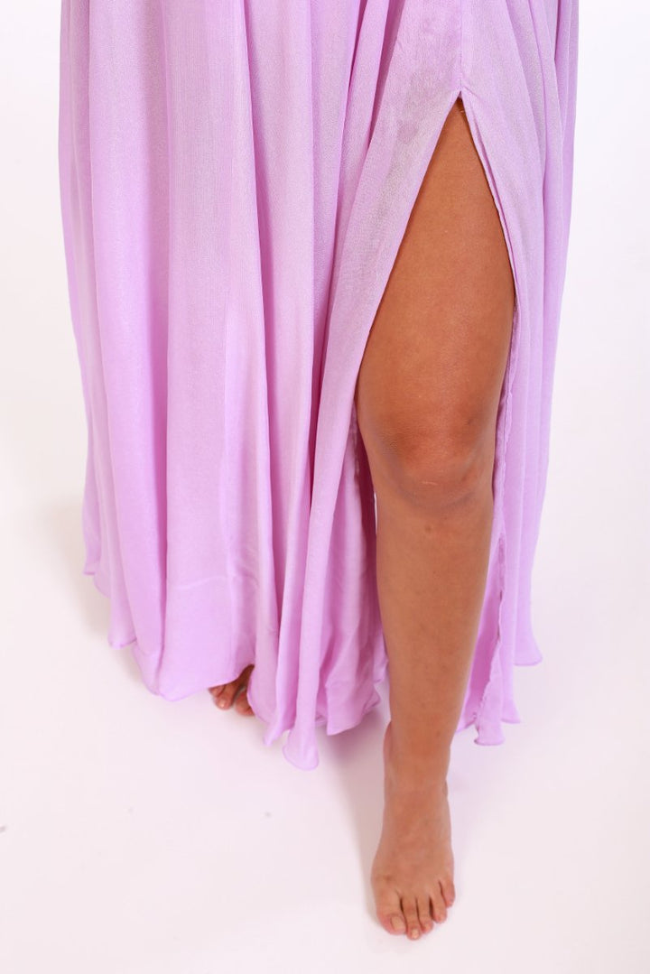 Radiant Mauve Crepe Maxi Dress - ELLY