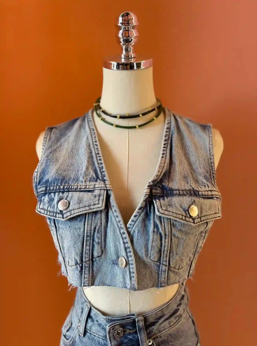 Raw Edge Denim Crop Vest - ELLY
