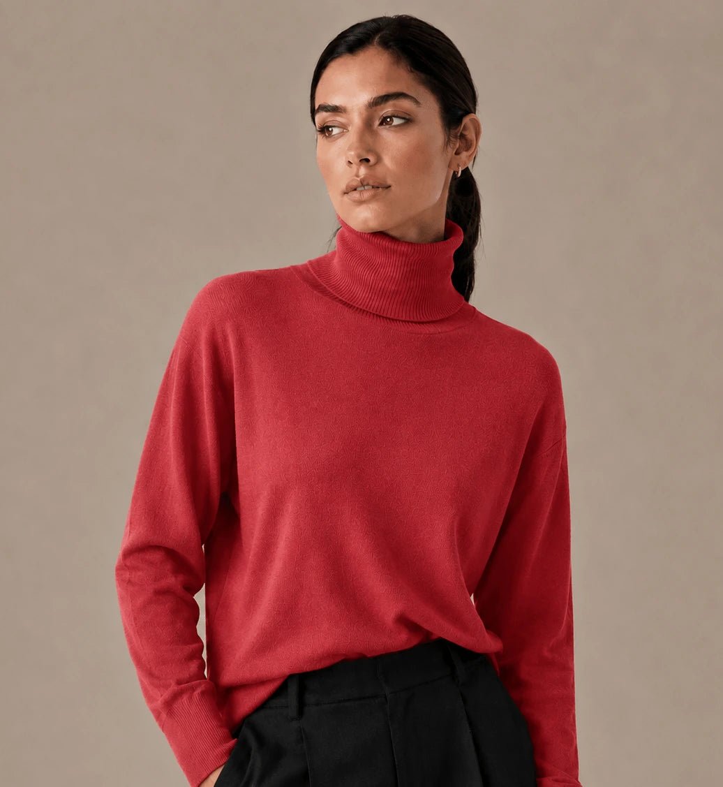 Red High Neck Sweater - ELLY