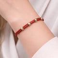Red Leather & Gold Accent Bracelet - ELLY