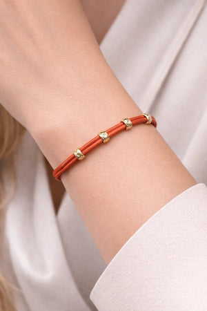 Red Leather & Gold Accent Bracelet - ELLY