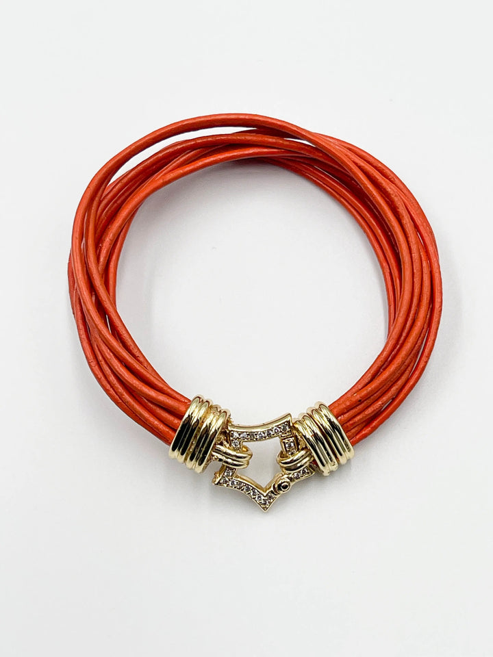 Red Orange Leather Bracelet - ELLY