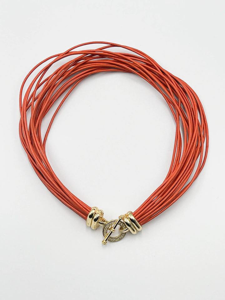 Red Orange Leather Choker - ELLY