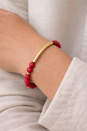 Red Stone Gold Bar Bracelet - ELLY
