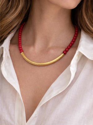 Red Volcano Stones Necklace in 18 Karat Gold - Plated Brass - ELLY