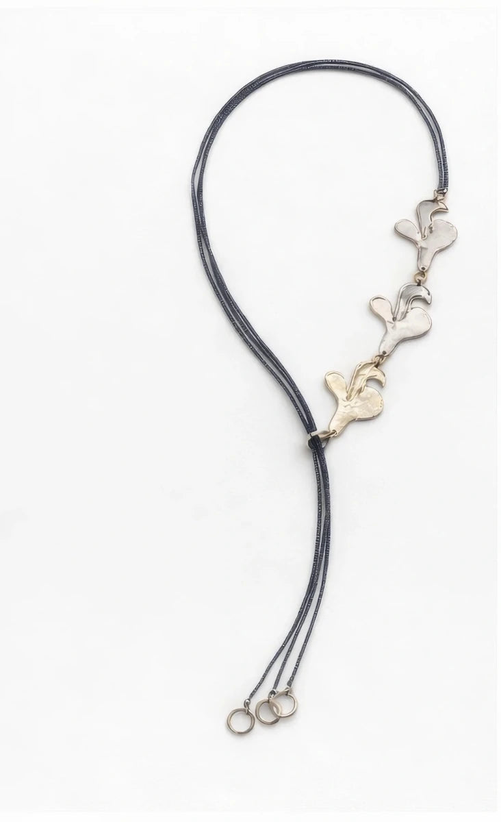 Rhodium Coated Copper Necklace with Three Ornaments - ELLY