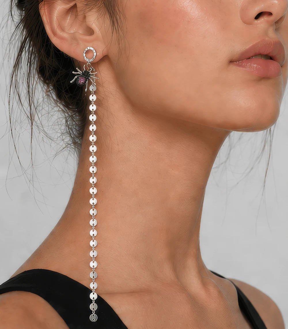 Rhodium - Plated Zircon Motif Drop Earrings - ELLY
