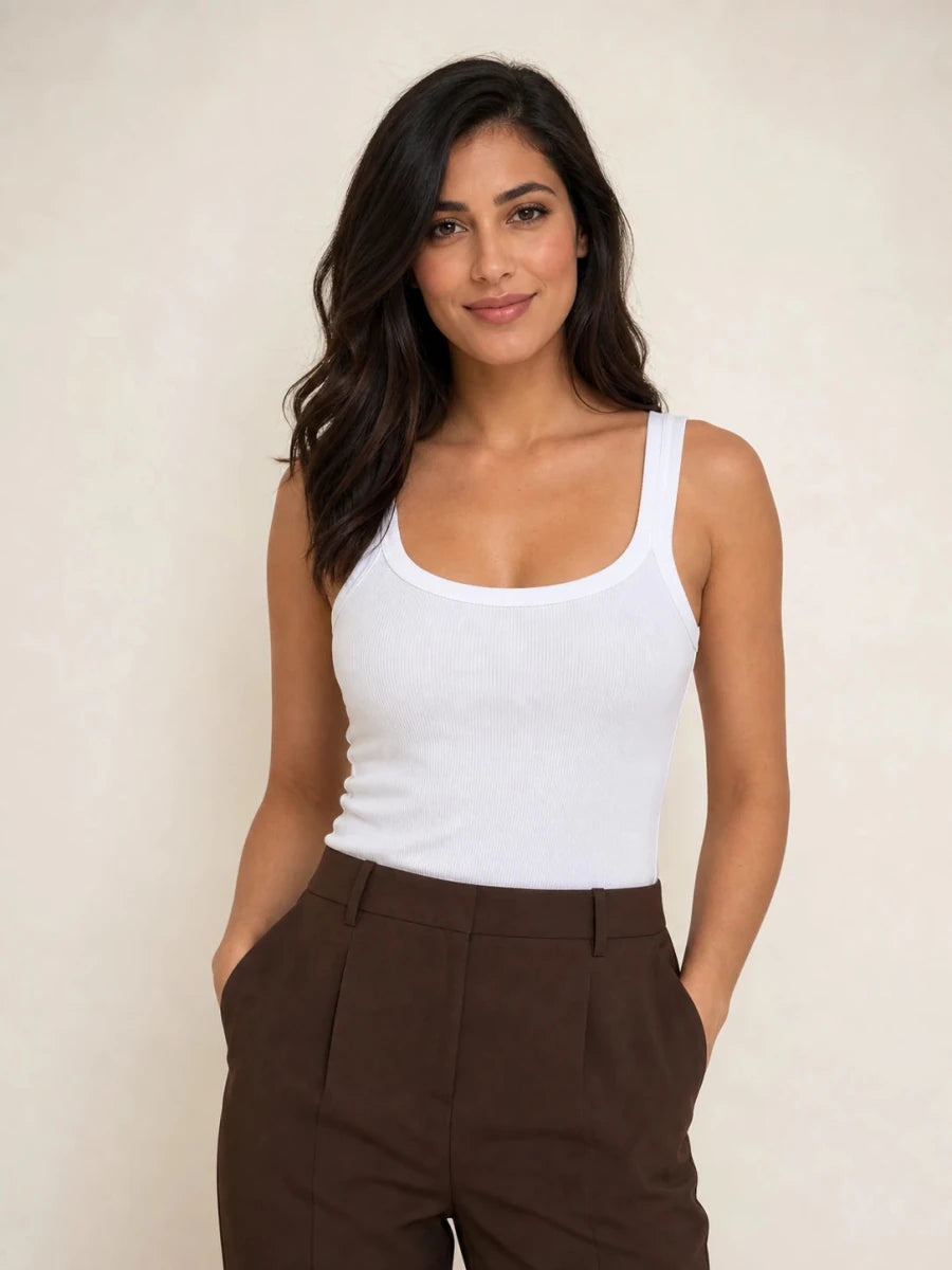 Ribbed Cotton Tank Top – BIANCO | Canotta in Costina - ELLY