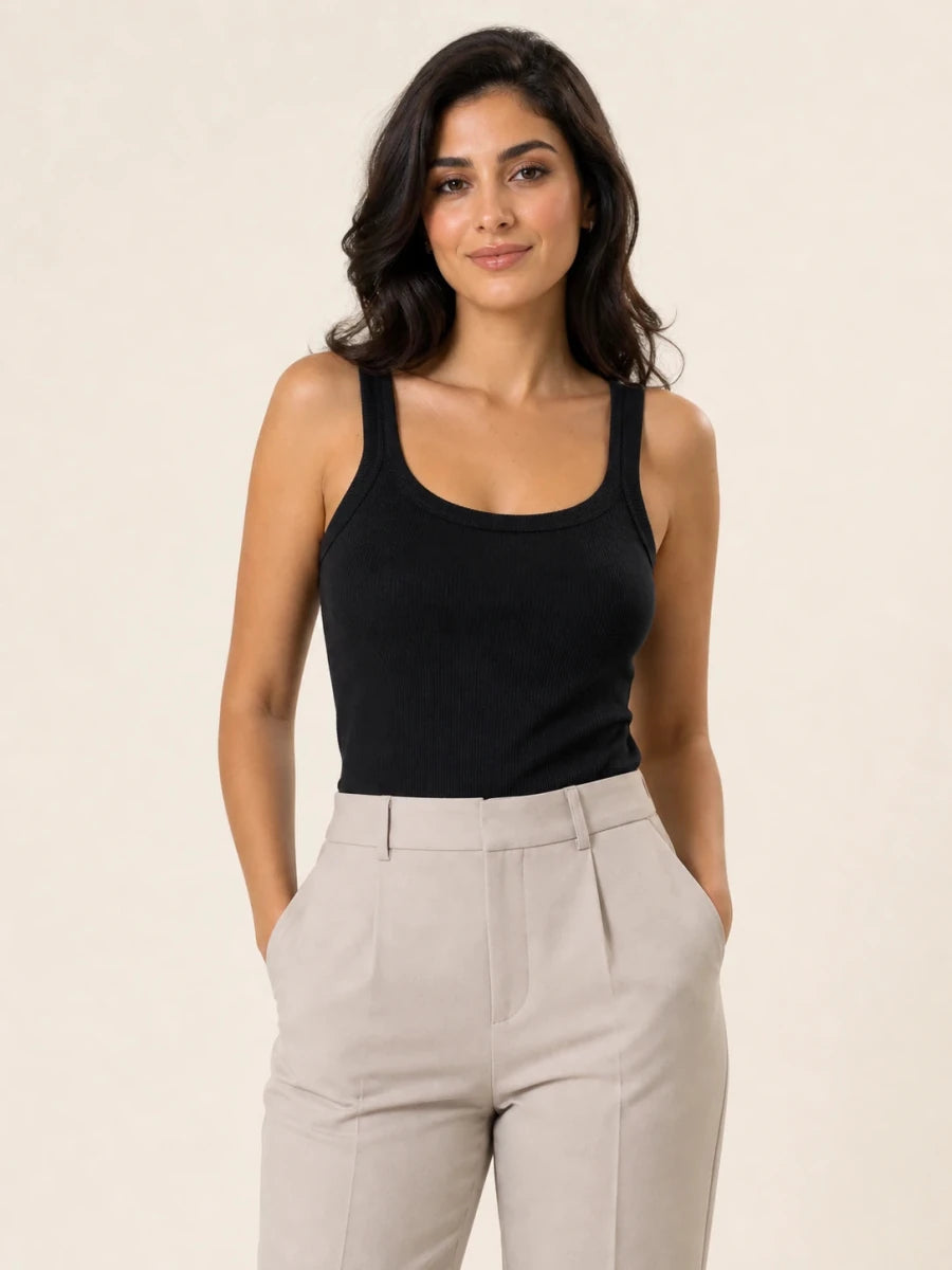 Ribbed Cotton Tank Top – NERO | Canotta in Costina - ELLY