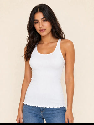 Ribbed Scalloped Tank Top – BIANCO - ELLY