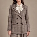 Rosalinda Brown Check Double-Breasted Blazer in Quadro Moro, closer product view showing the upper garment silhouette