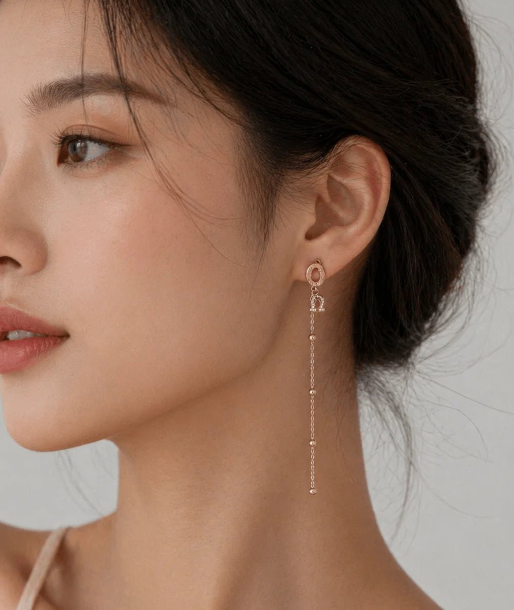 Rose Gold Asymmetrical Charm Drop Earrings - ELLY